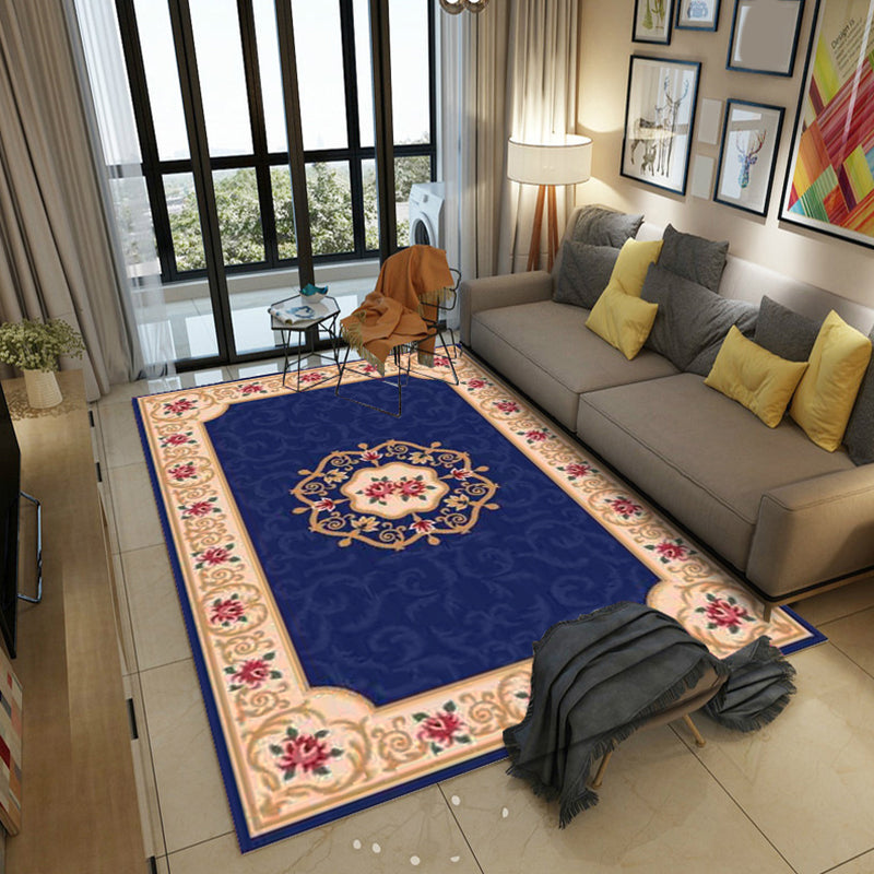 Sikunuo | Shabby Chic Living Room Rug Multicolor Floral Pattern Indoor Rug Cotton Blend Non-Slip Back Pet-Friendly Area Rug