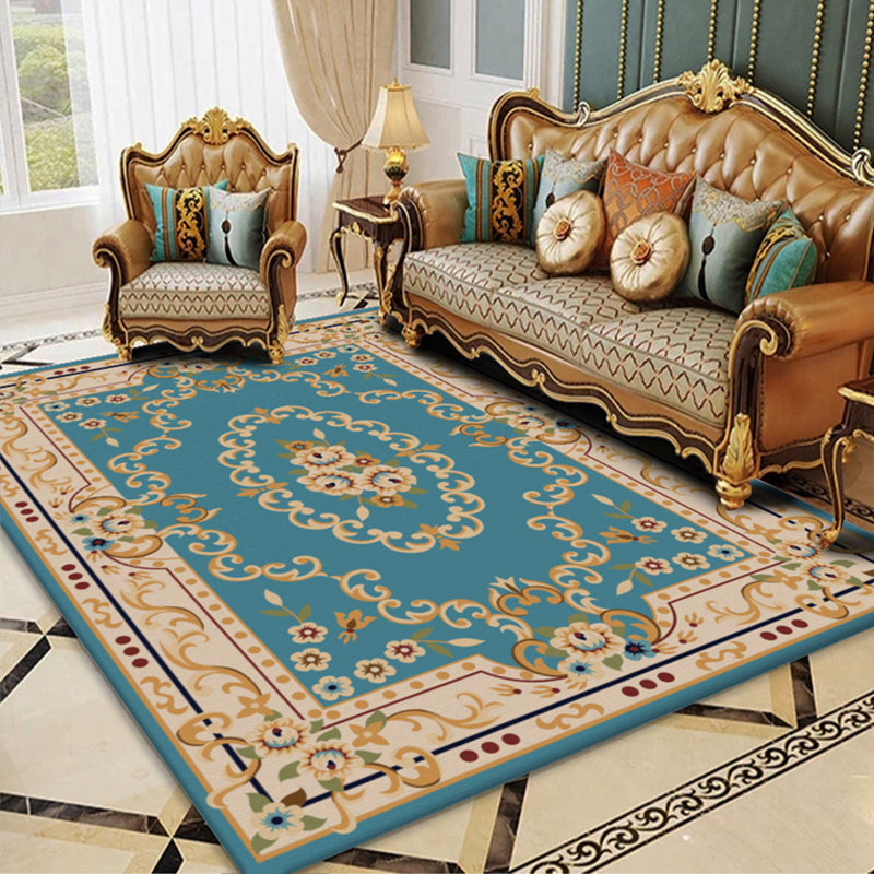 Sikunuo | Shabby Chic Living Room Rug Multicolor Floral Pattern Indoor Rug Cotton Blend Non-Slip Back Pet-Friendly Area Rug
