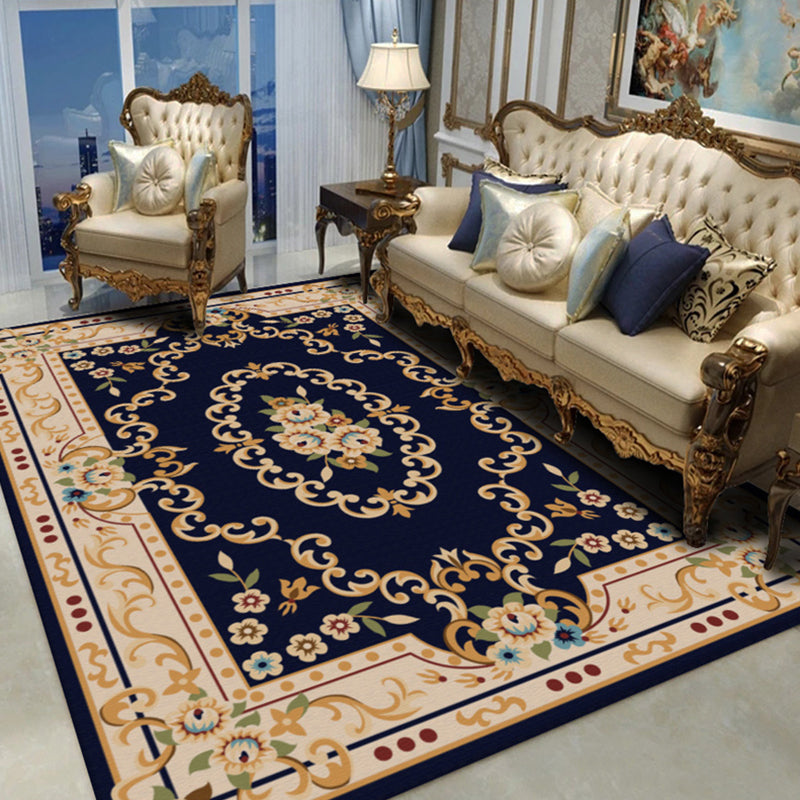 Sikunuo | Shabby Chic Living Room Rug Multicolor Floral Pattern Indoor Rug Cotton Blend Non-Slip Back Pet-Friendly Area Rug