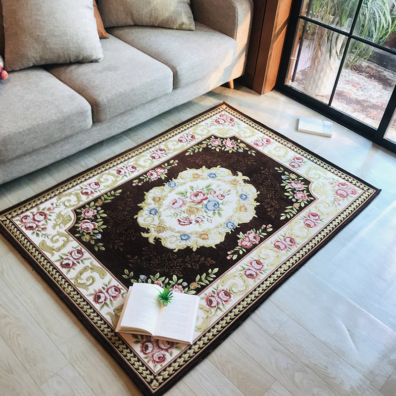 Sikunuo | Antique Living Room Rug Multicolor Flower Printed Area Rug Polyester Non-Slip Back Easy Care Indoor Rug