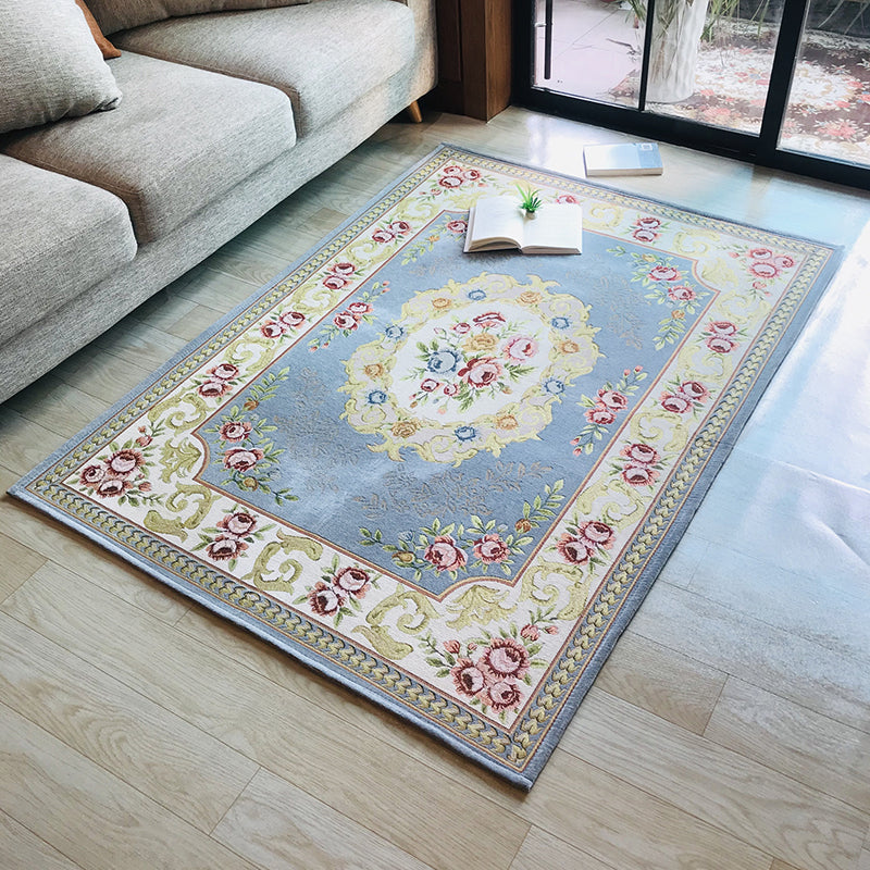 Sikunuo | Antique Living Room Rug Multicolor Flower Printed Area Rug Polyester Non-Slip Back Easy Care Indoor Rug