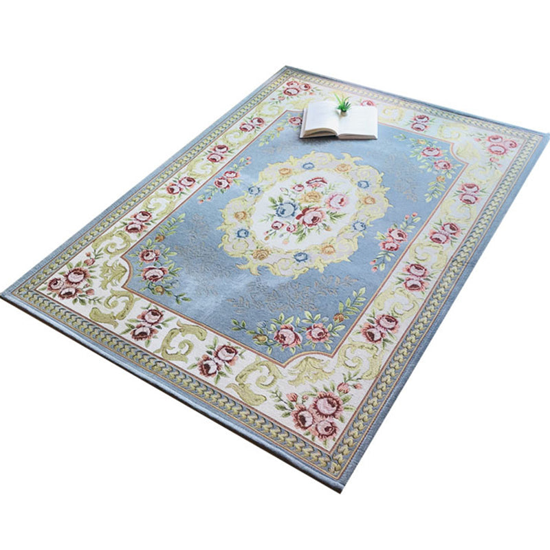 Sikunuo | Antique Living Room Rug Multicolor Flower Printed Area Rug Polyester Non-Slip Back Easy Care Indoor Rug