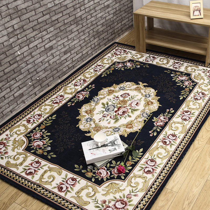 Sikunuo | Antique Living Room Rug Multicolor Flower Printed Area Rug Polyester Non-Slip Back Easy Care Indoor Rug