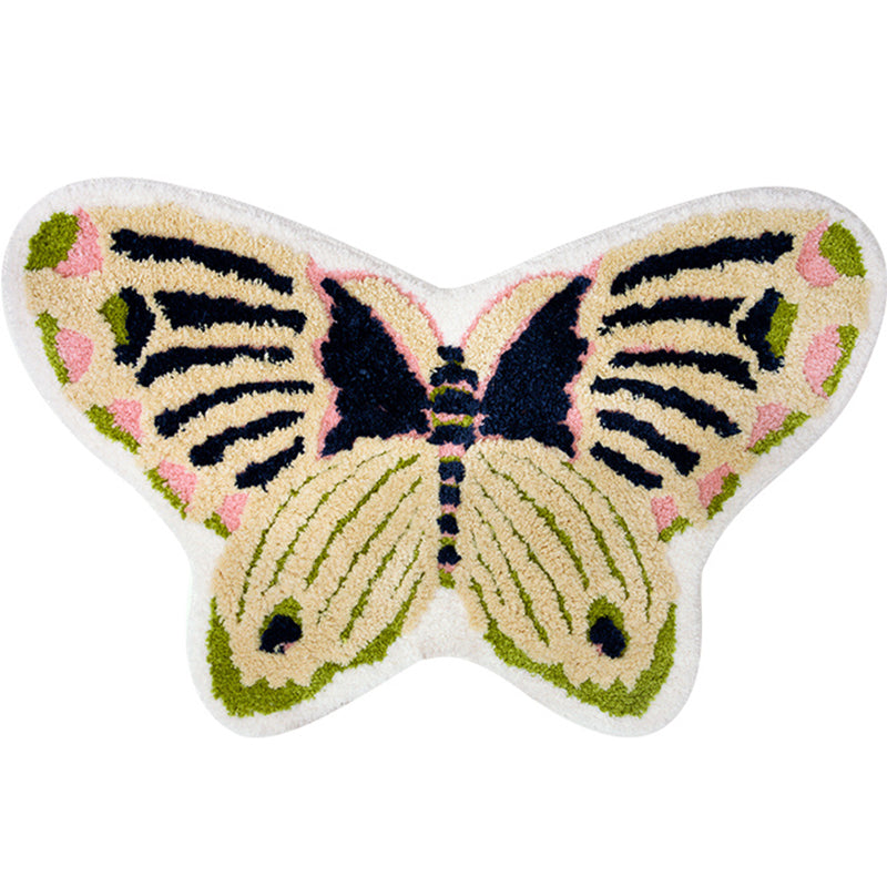 Sikunuo | Yellow Scandinavian Rug Polyester Butterfly Print Indoor Rug Non-Slip Backing Pet Friendly Easy Care Area Rug for Decoration