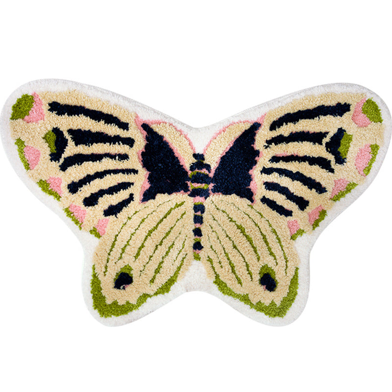 Sikunuo | Yellow Scandinavian Rug Polyester Butterfly Print Indoor Rug Non-Slip Backing Pet Friendly Easy Care Area Rug for Decoration