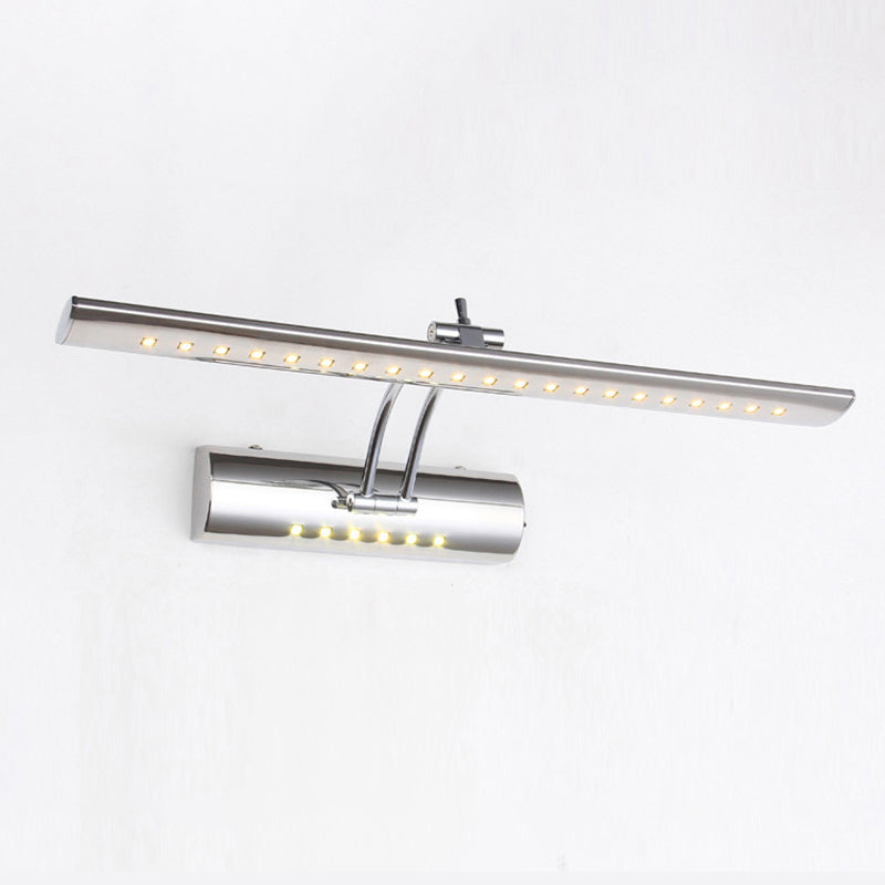 Sikunuo | Nickel Finish Linear Wall Lamp Contemporary 16"/21.5" Width LED Metallic Makeup Lighting in White/Warm Light