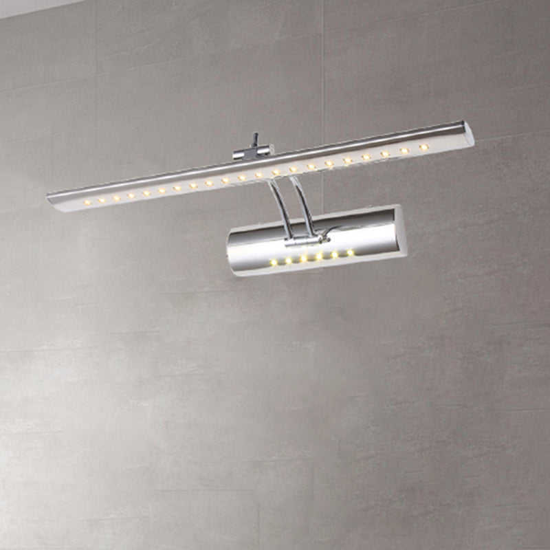 Sikunuo | Nickel Finish Linear Wall Lamp Contemporary 16"/21.5" Width LED Metallic Makeup Lighting in White/Warm Light