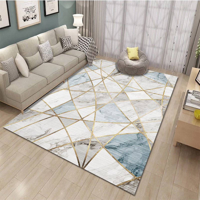 Sikunuo | Relaxing Living Room Carpet Multi Color Geometric Pattern Area Rug Polypropylene Non-Slip Back Washable Area Rug
