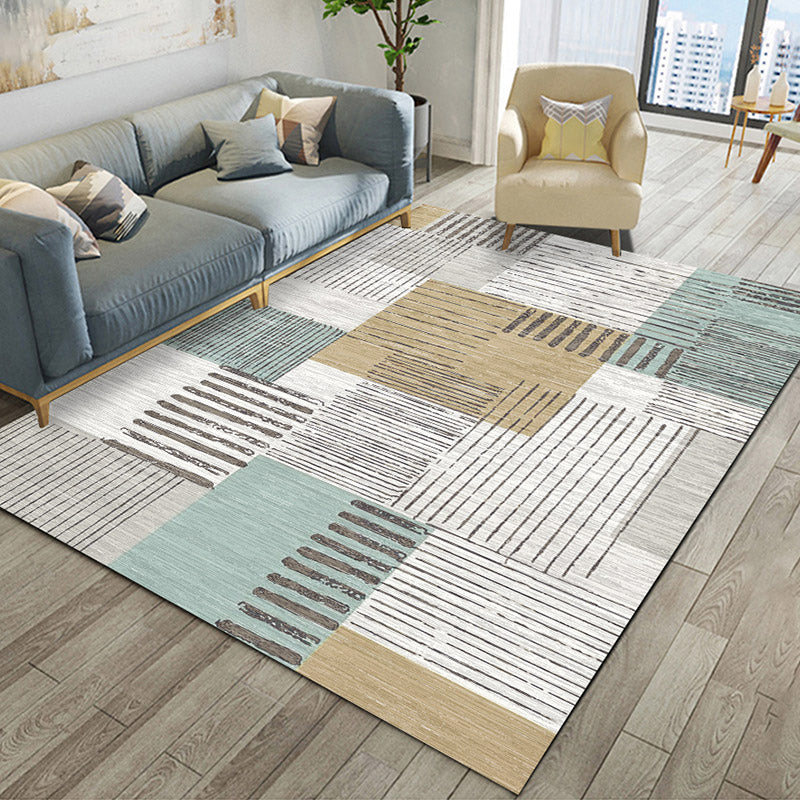 Sikunuo | Relaxing Living Room Carpet Multi Color Geometric Pattern Area Rug Polypropylene Non-Slip Back Washable Area Rug