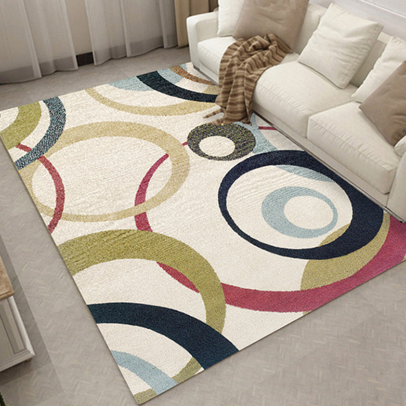 Sikunuo | Relaxing Living Room Carpet Multi Color Geometric Pattern Area Rug Polypropylene Non-Slip Back Washable Area Rug