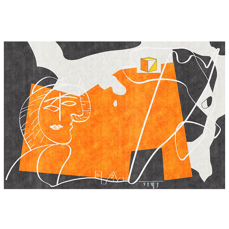 Sikunuo | Orange decorative carpet Scandinavian hand-printed report carpet Polyester non-slip backing easy-care living room carpet