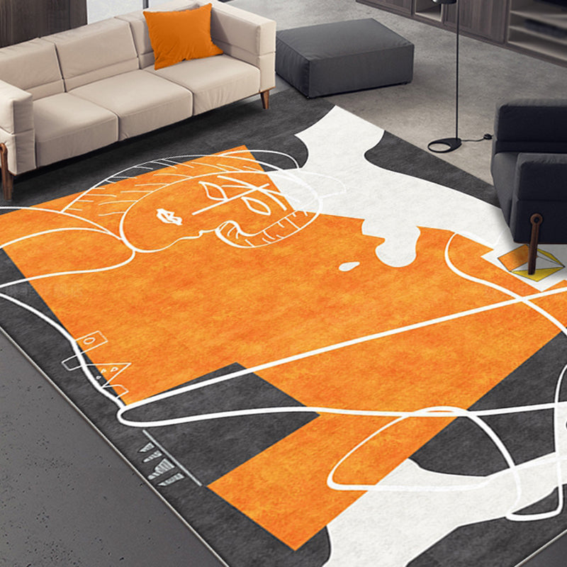 Sikunuo | Orange decorative carpet Scandinavian hand-printed report carpet Polyester non-slip backing easy-care living room carpet