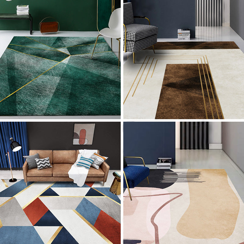 Sikunuo | New Geometric Printed Carpet Multicolored Synthetic Area Rug Non-Slip Back Stain-Resistant Indoor Rug for Living Room