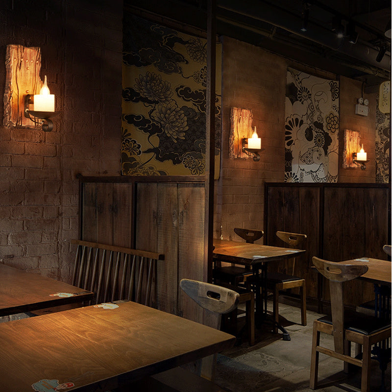 Sikunuo | Wooden Brown Wall Lamp Geometrically Designed Country Style Wall Sconce for Hallway