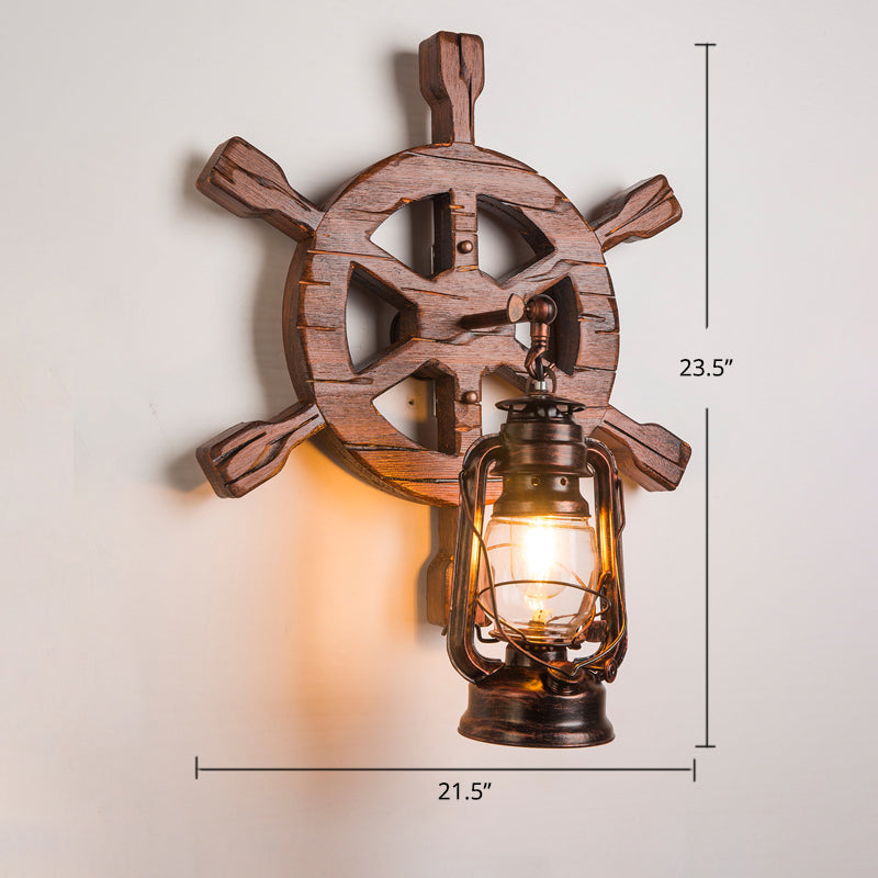 Sikunuo | Wooden Brown Wall Lamp Geometrically Designed Country Style Wall Sconce for Hallway