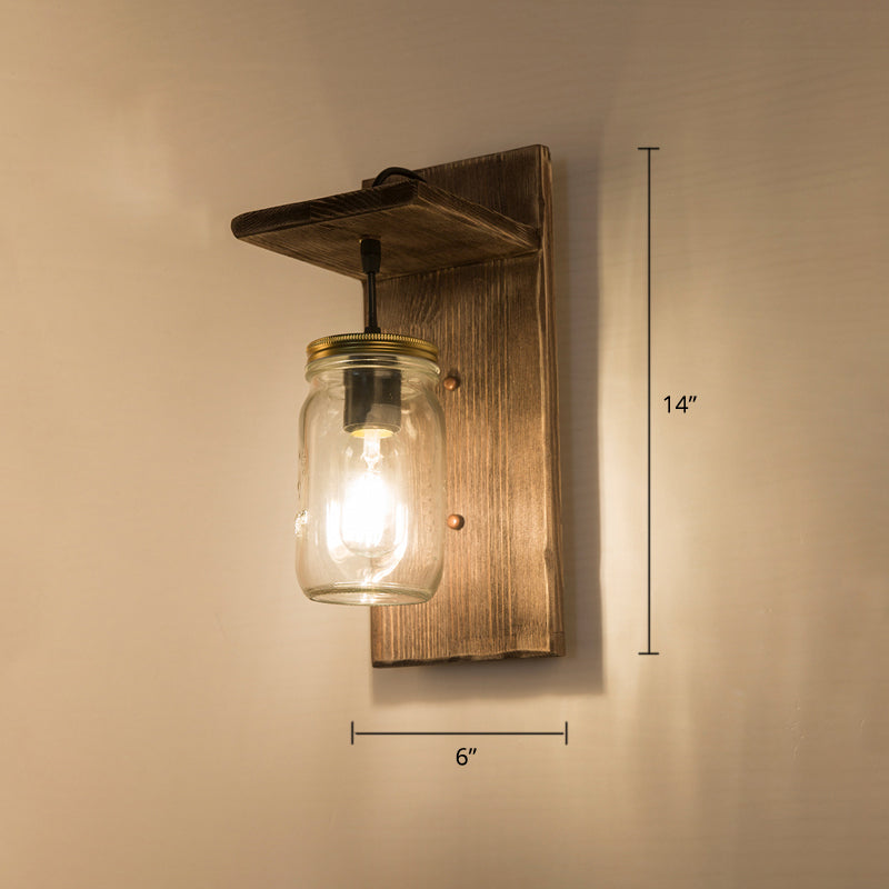 Sikunuo | Wooden Brown Wall Lamp Geometrically Designed Country Style Wall Sconce for Hallway