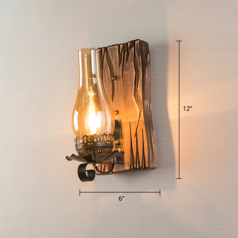 Sikunuo | Wooden Brown Wall Lamp Geometrically Designed Country Style Wall Sconce for Hallway