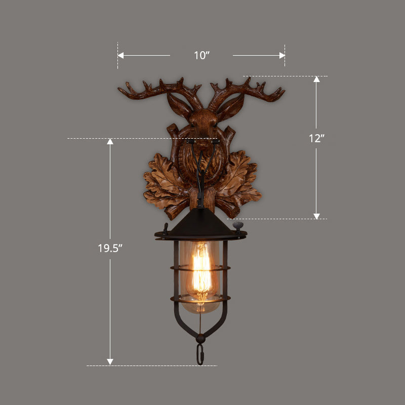 Sikunuo | Wooden Brown Wall Lamp Geometrically Designed Country Style Wall Sconce for Hallway