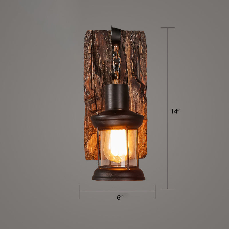 Sikunuo | Wooden Brown Wall Lamp Geometrically Designed Country Style Wall Sconce for Hallway
