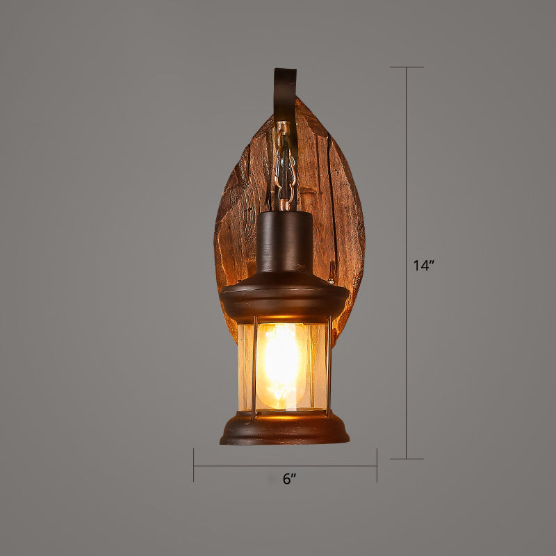 Sikunuo | Wooden Brown Wall Lamp Geometrically Designed Country Style Wall Sconce for Hallway
