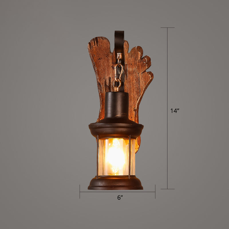 Sikunuo | Wooden Brown Wall Lamp Geometrically Designed Country Style Wall Sconce for Hallway