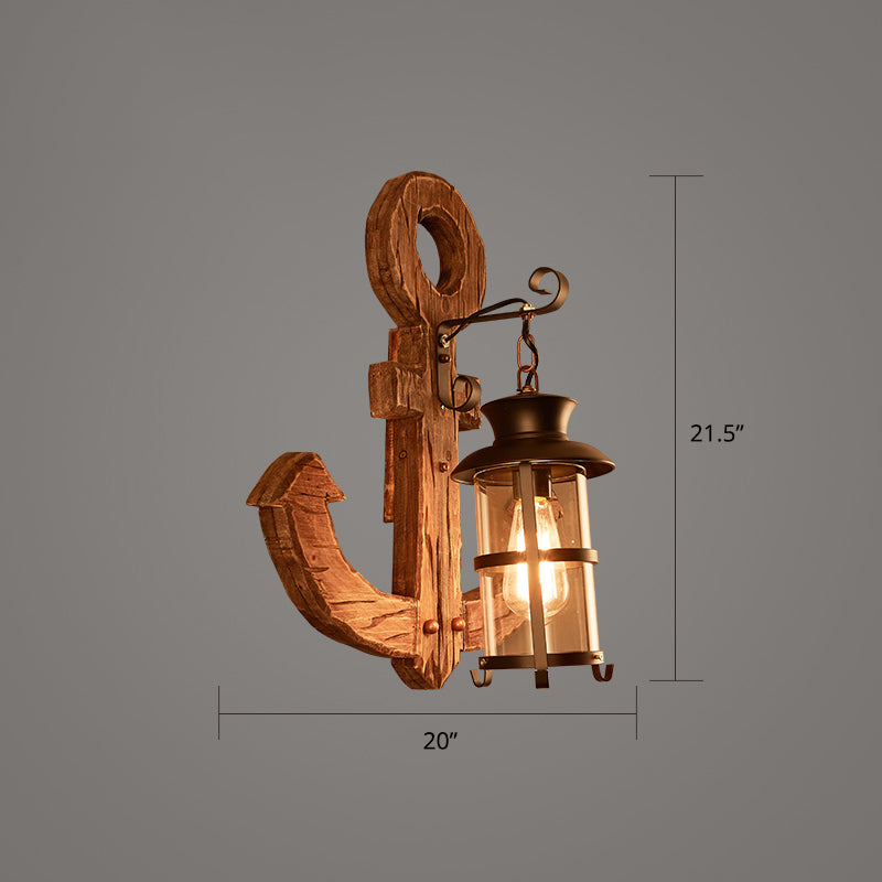 Sikunuo | Wooden Brown Wall Lamp Geometrically Designed Country Style Wall Sconce for Hallway