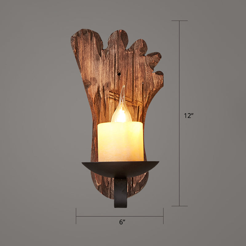 Sikunuo | Wooden Brown Wall Lamp Geometrically Designed Country Style Wall Sconce for Hallway