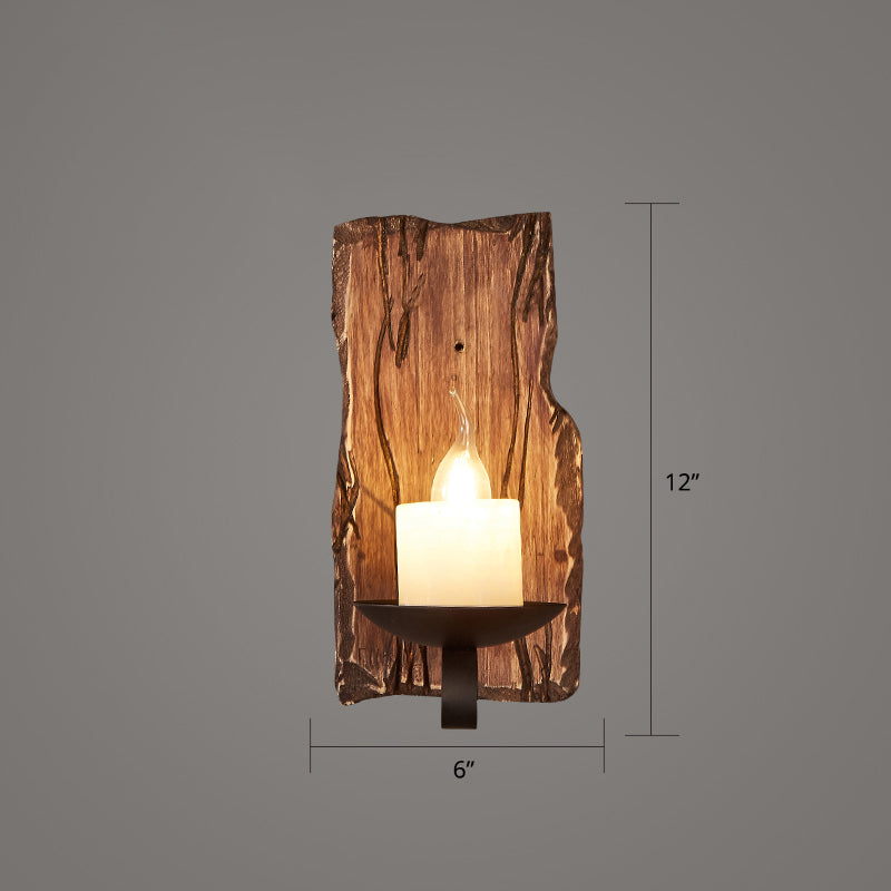Sikunuo | Wooden Brown Wall Lamp Geometrically Designed Country Style Wall Sconce for Hallway