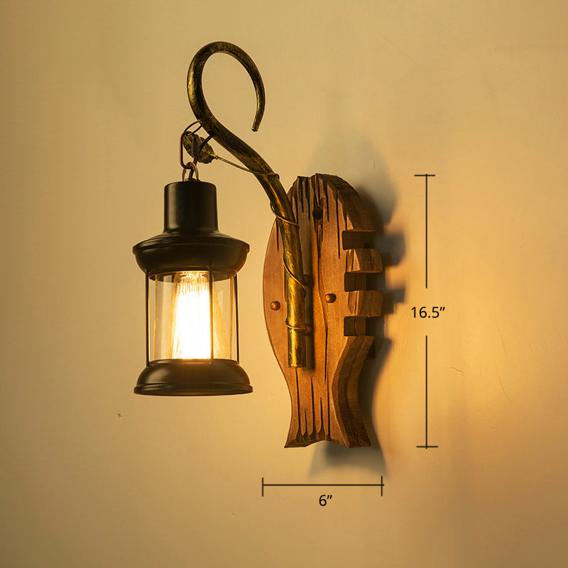 Sikunuo | Wooden Brown Wall Lamp Geometrically Designed Country Style Wall Sconce for Hallway