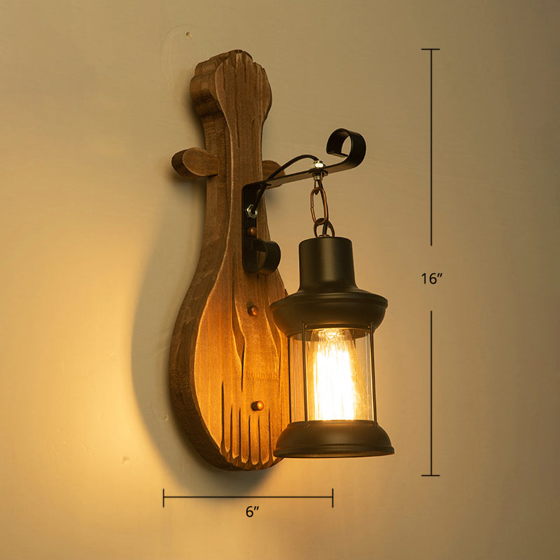 Sikunuo | Wooden Brown Wall Lamp Geometrically Designed Country Style Wall Sconce for Hallway