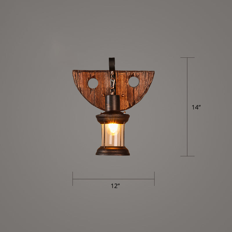 Sikunuo | Wooden Brown Wall Lamp Geometrically Designed Country Style Wall Sconce for Hallway