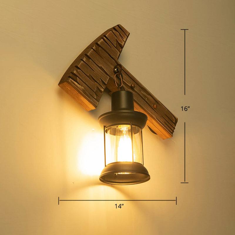 Sikunuo | Wooden Brown Wall Lamp Geometrically Designed Country Style Wall Sconce for Hallway