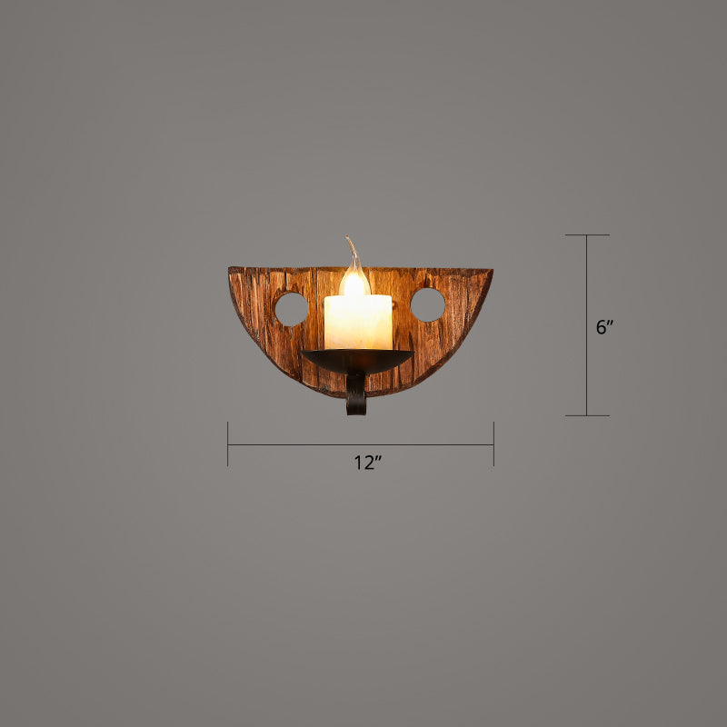 Sikunuo | Wooden Brown Wall Lamp Geometrically Designed Country Style Wall Sconce for Hallway
