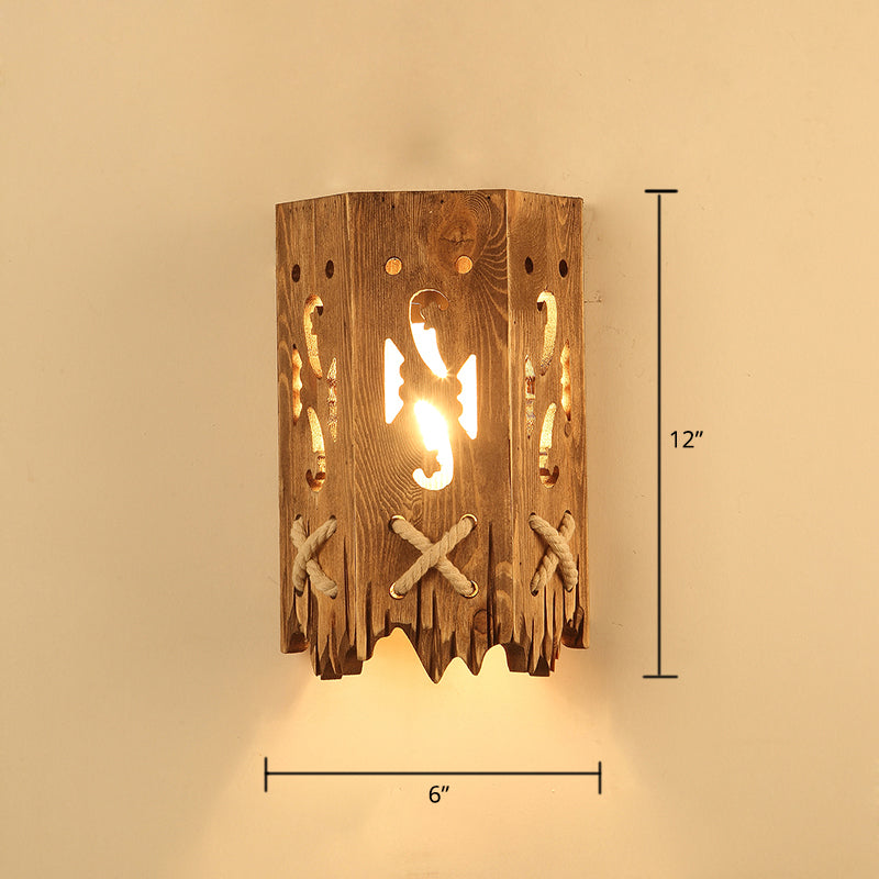 Sikunuo | Wooden Brown Wall Lamp Geometrically Designed Country Style Wall Sconce for Hallway
