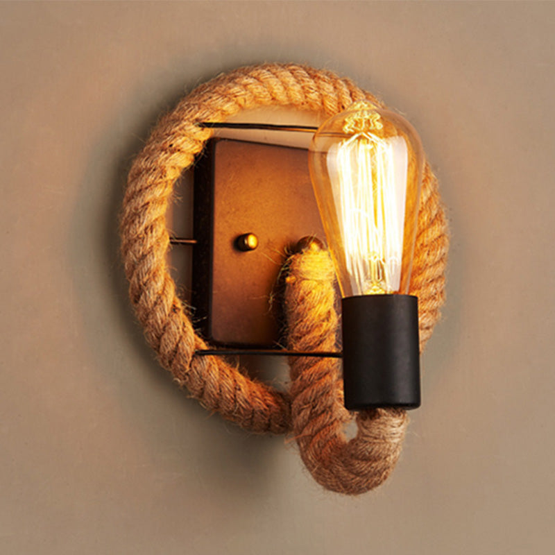 Sikunuo | Running Shape Rope Wall Light Rustic 1-Head Corridor Wall Lamp with Track Light Design in Wood