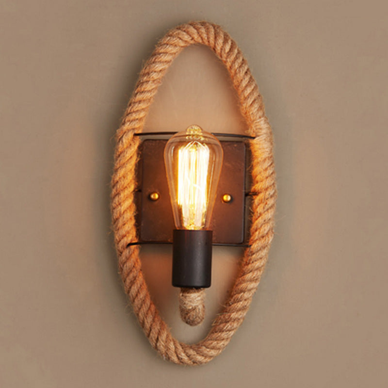 Sikunuo | Running Shape Rope Wall Light Rustic 1-Head Corridor Wall Lamp with Track Light Design in Wood