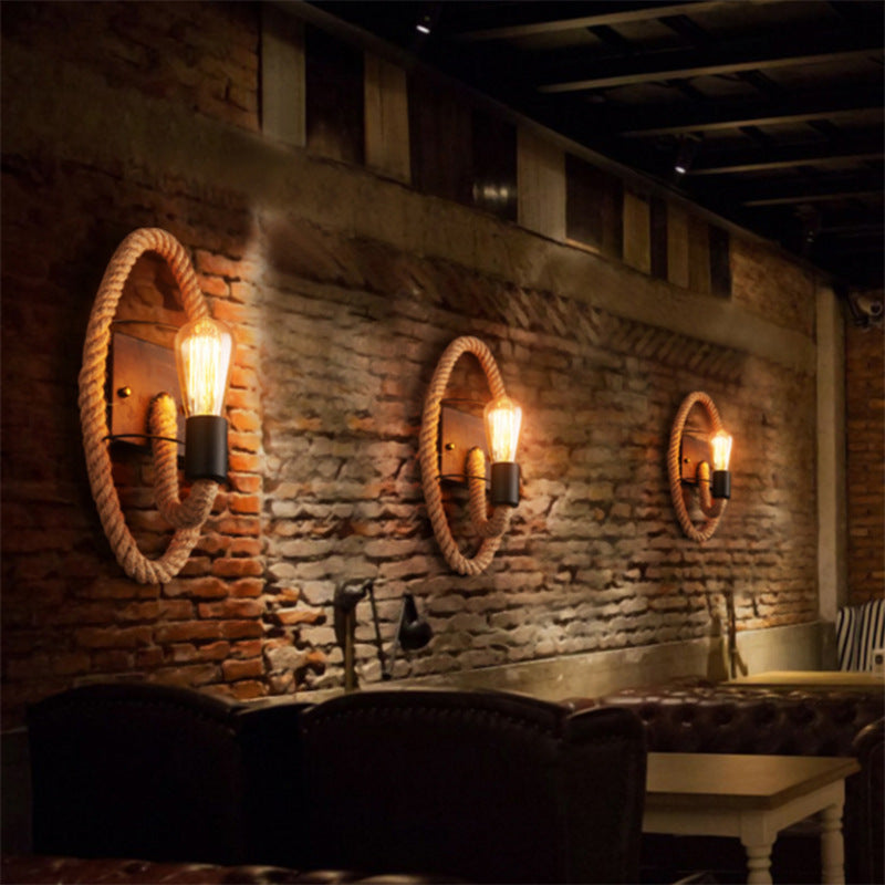 Sikunuo | Running Shape Rope Wall Light Rustic 1-Head Corridor Wall Lamp with Track Light Design in Wood