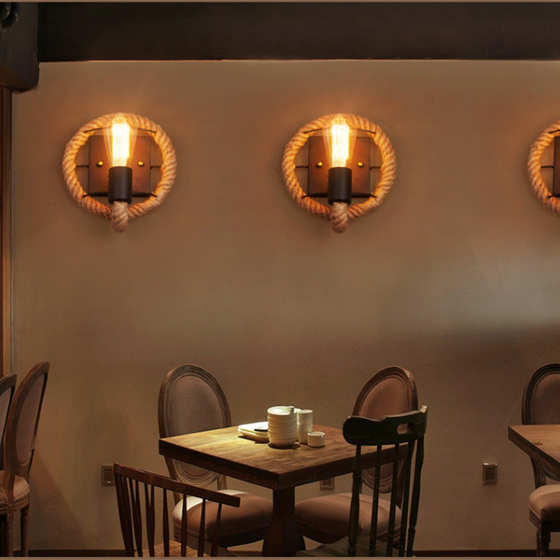 Sikunuo | Running Shape Rope Wall Light Rustic 1-Head Corridor Wall Lamp with Track Light Design in Wood