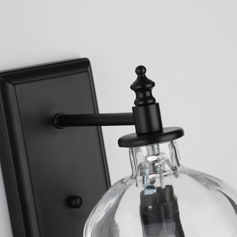 Sikunuo | Clear Glass Skull Wall Light Art Deco 1 Head Black Wall Lamp for Bedroom