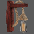 Sikunuo | Wooden L-shaped Wall Support Lantern Farmhouse 1 Lamp Bedroom Wall Lamp with Rope Arm
