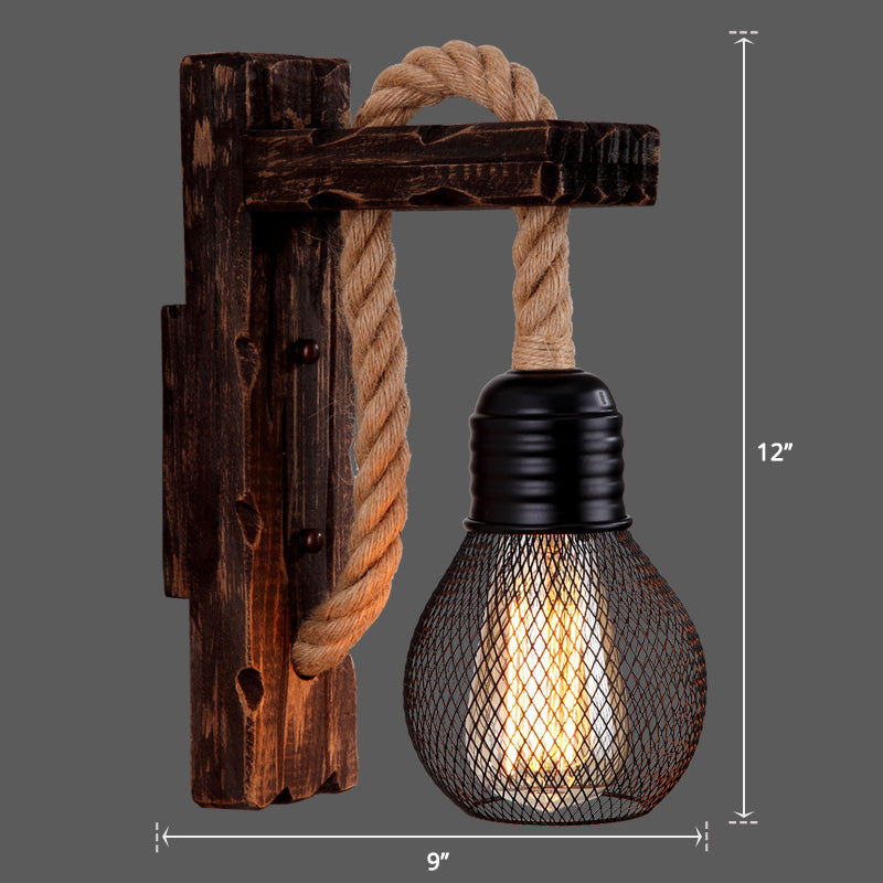 Sikunuo | Wooden L-shaped Wall Support Lantern Farmhouse 1 Lamp Bedroom Wall Lamp with Rope Arm