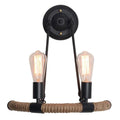 Sikunuo | 2-Head Bow Wall Light Industrial Design Black Hemp Rope Wall Lighting Fixture for Restaurant