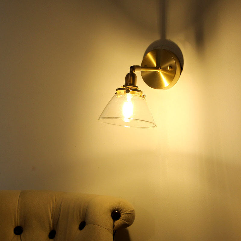 Sikunuo | Minimalist Rejuvenation Rotating Wall Lighting Single Lamps Glass Wall Lamp in Brass for Living Room