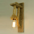 Sikunuo | Single Bulb Wall Light Rustic Open Bulb Rope Wall Light with Wood Holder