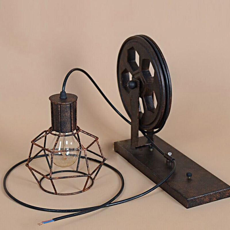 Sikunuo | Spherical Wire Cage Foyer Wall Lamp Rustic Iron 1-Light Bedroom Wall Mount Lamp with Pulley