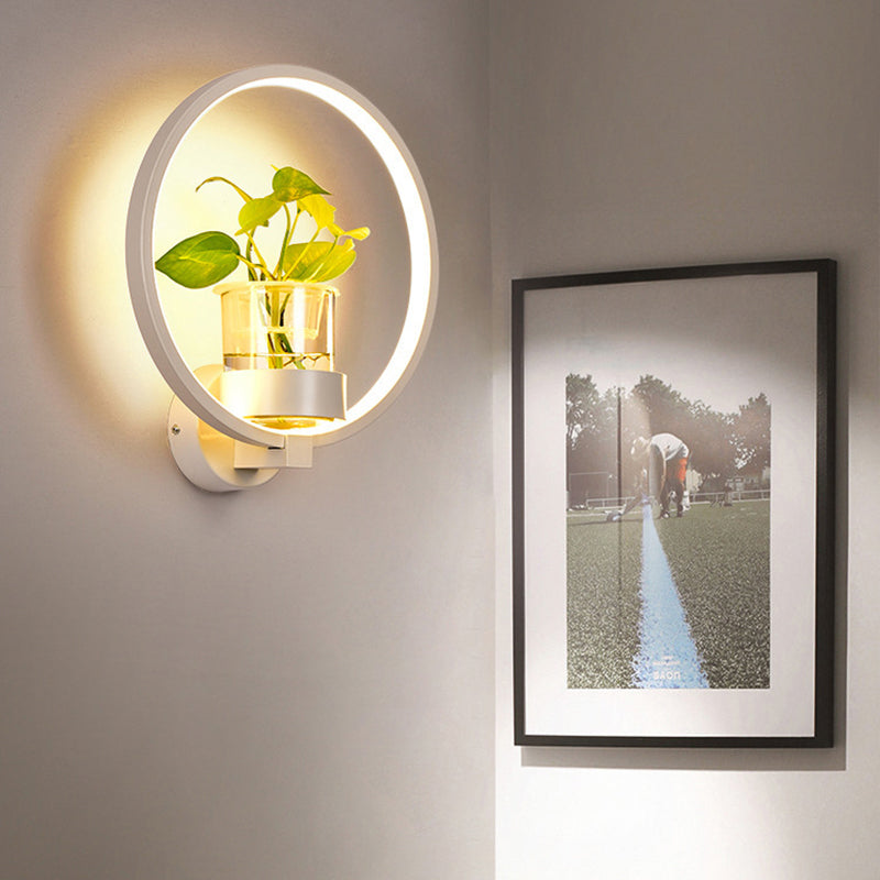 Sikunuo | Decorative Halo LED Wall Sconce Metal Bedroom Wall Light with Glass Hydroponic Pot