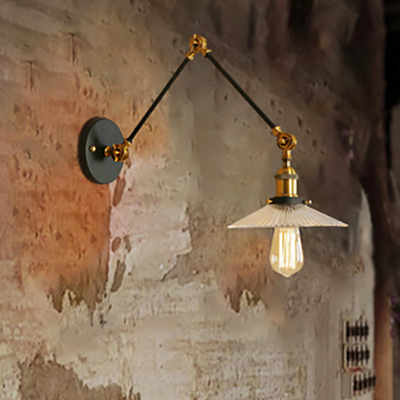 Sikunuo | Saucer Living Room Wall Light Rustic Style Prism Glass 1 Light Black/Silver/Bronze Wall Lamp