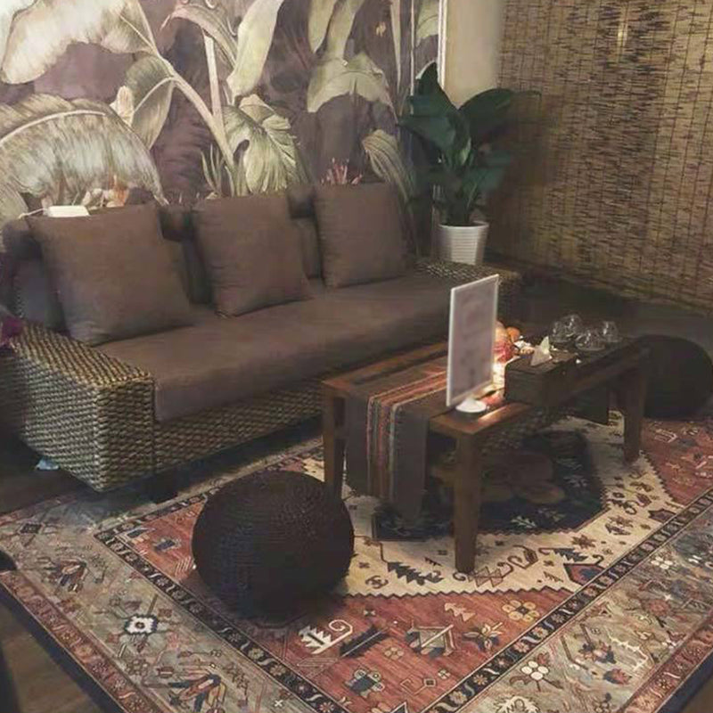 Sikunuo | Multi Color Living Room Rug Persian Geometric Printed Indoor Rug Cotton Blend Non-Slip Easy Maintenance Area Rug