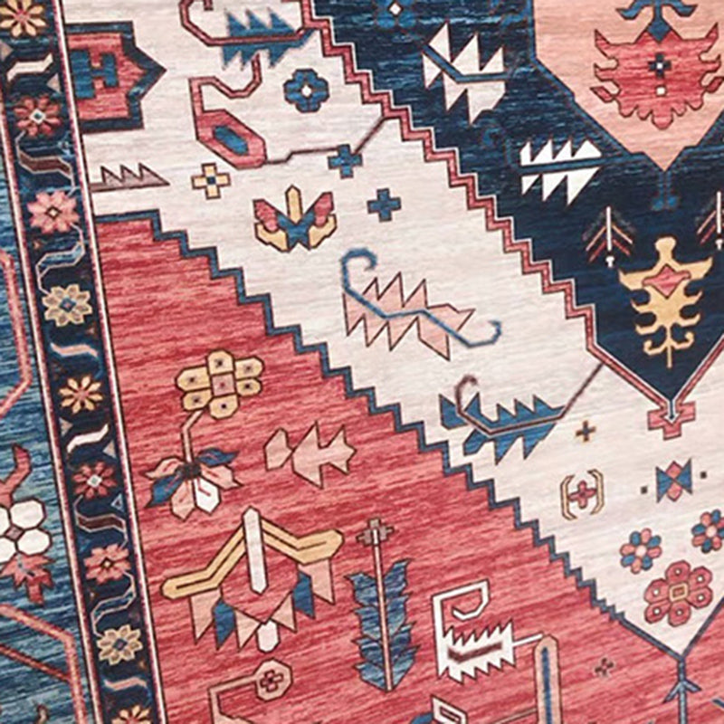 Sikunuo | Multi Color Living Room Rug Persian Geometric Printed Indoor Rug Cotton Blend Non-Slip Easy Maintenance Area Rug