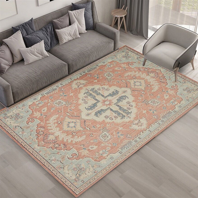 Sikunuo | Multi Color Living Room Rug Persian Geometric Printed Indoor Rug Cotton Blend Non-Slip Easy Maintenance Area Rug